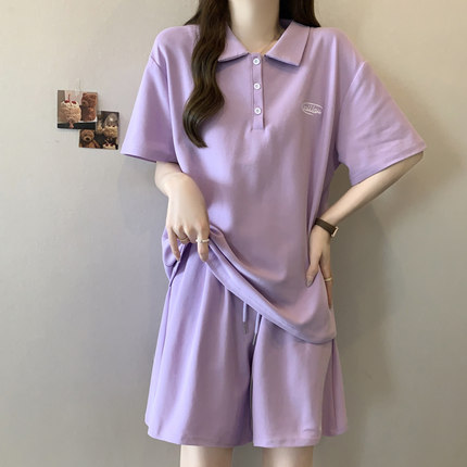 超火cec休闲运动套装女夏季宽松韩版短袖T恤阔腿短裤两件套ins潮