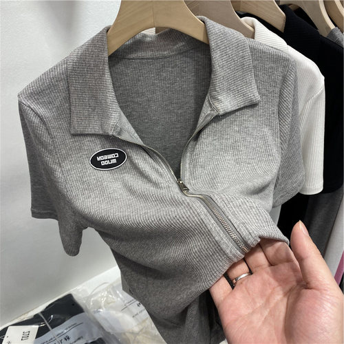 短袖Polo领t恤女短款