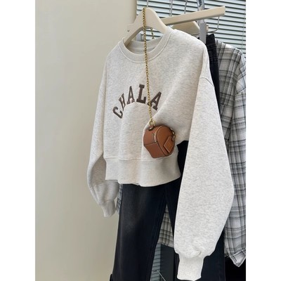 短款小个子刺绣卫衣长袖女秋冬季