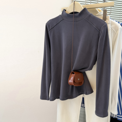 德绒磨毛打底衫女秋冬新款修身