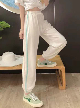 白色运动裤女2026新款夏季薄款宽松显瘦百搭阔腿九分休闲裤潮ins