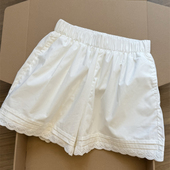 洋气时髦白色阔腿短裤 高腰宽松蕾丝花边休闲运动裤 女夏季 2025新款