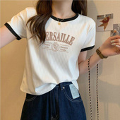 港风超火cec短袖 短款 T恤女夏天韩版 洋气时尚 上衣体恤潮 修身 美式