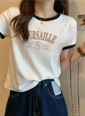 美式港风超火cec短袖T恤女夏天韩版修身洋气时尚短款上衣体恤潮