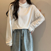 宽松百搭加绒加厚内搭德绒打底衫 半高领长袖 T恤女早春秋冬新款 潮