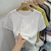 宽松百搭潮牌半袖 夏装 上衣服 t恤女2026新款 ins超火褶皱肌理感短袖