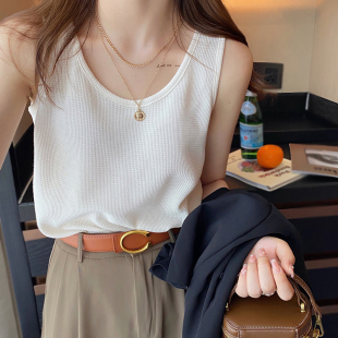 华夫格无袖 港风内搭打底吊带背心外穿运动上衣潮ins 坎肩T恤女夏季