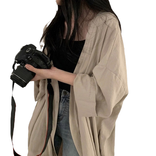 港风外穿垂感半截袖衬衫女夏季薄款宽松韩版百搭BF慵懒风防晒上衣