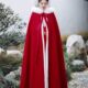 红色披风斗篷女中国风长款 毛领加绒加厚汉服古装 披风秀禾服披肩冬