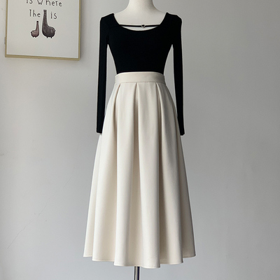 蓬蓬裙米白色毛呢半身裙女秋冬