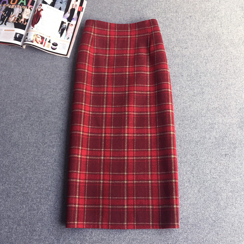 毛呢半身裙女2025秋冬新高腰遮胯加长a字裙学院风百搭红格子长裙,女装/女士精品,半身裙,淘宝优惠券,粉丝福利购,淘宝优惠卷