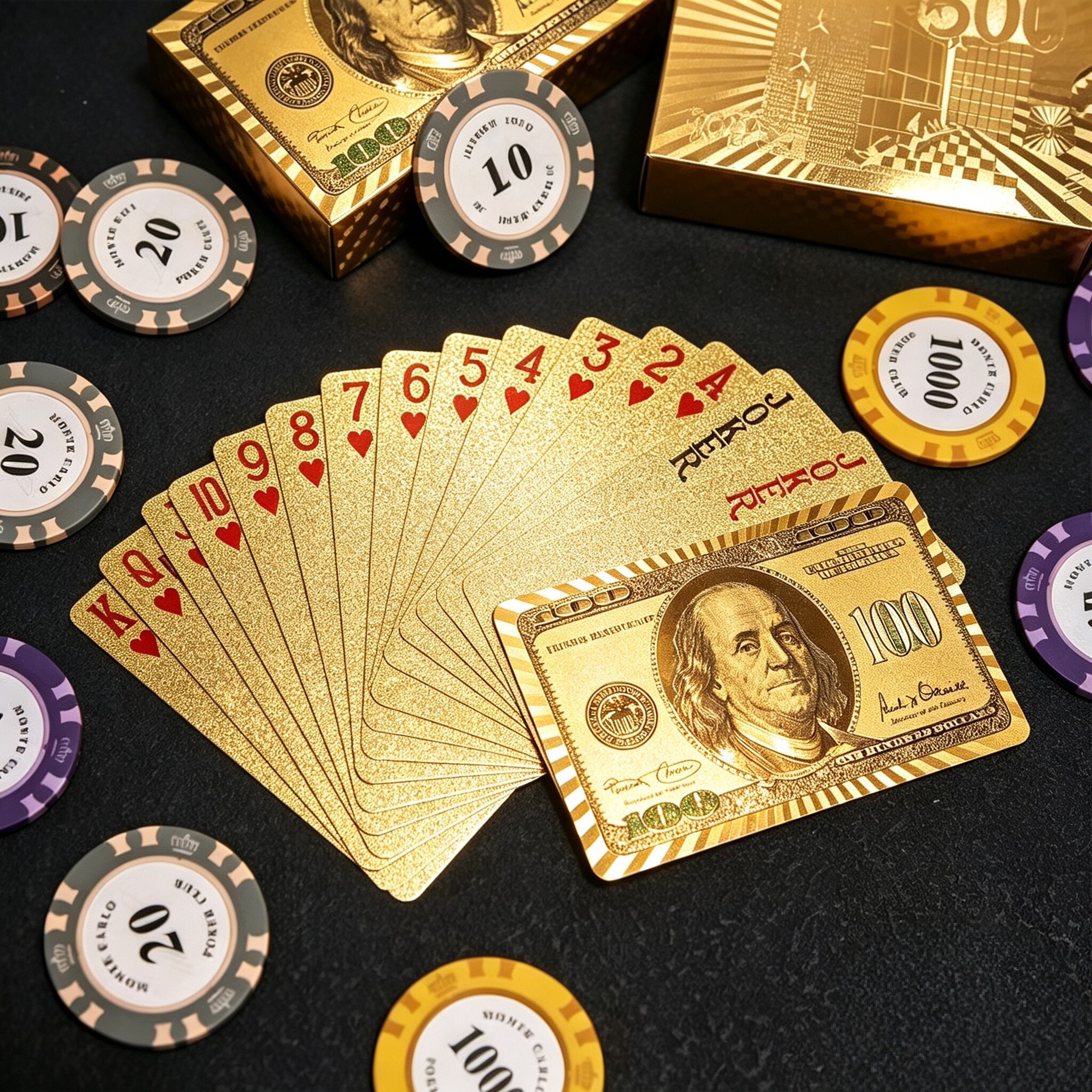 彩色美元扑克牌PVC塑料金箔防水黄金磨砂耐用可水洗土豪金创意牌