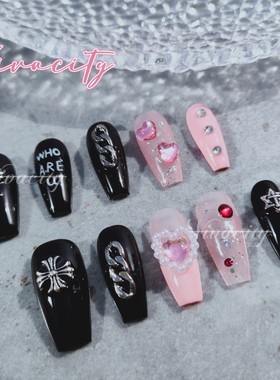 Vivacity 《朋克辣妹》甜辣撞色手工穿戴甲高级感blackpink克罗心