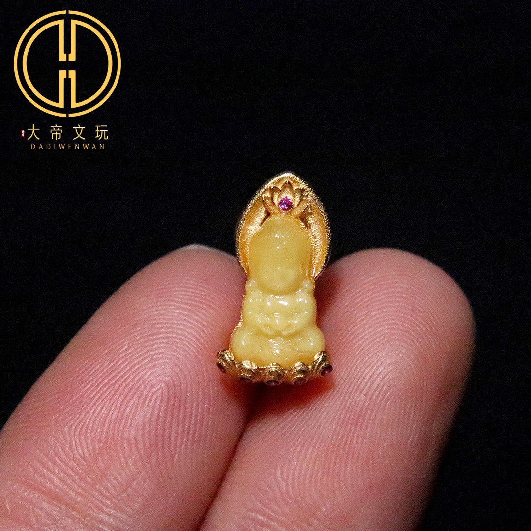银镀金纯银925蜜蜡宝宝佛背云隔珠吊坠侧挂菩提手链编绳文玩配饰