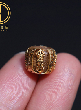 纯银s925天然沉香木桶珠镶嵌六字金刚杵隔珠散珠手串手链diy配饰