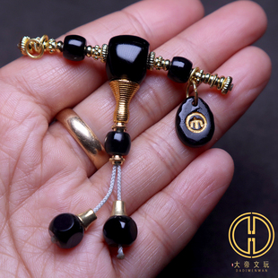 天然黑曜石古法金三通套装组合佛头星月金刚菩提手串长串文玩配饰