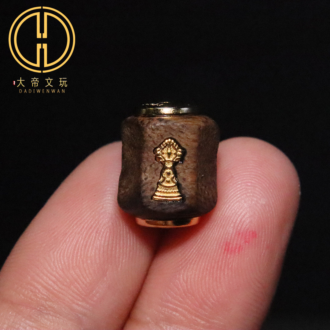 纯银s925天然沉香木镶嵌降魔铃金刚杵桶珠隔珠散珠菩提手串配饰
