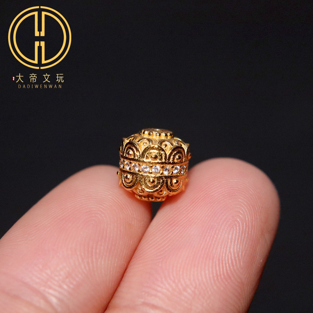 银镀金925纯银镶钻莲花桶珠灯笼隔珠散珠菩提手串编绳diy文玩配饰