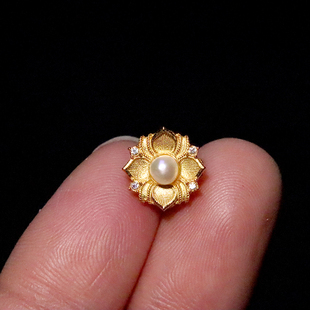 原创925银镀金镶嵌珍珠莲花背云隔珠散珠文玩手串手链diy配饰配件