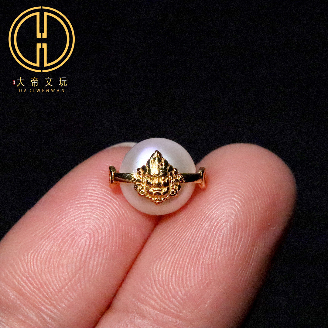 天然珍珠镶嵌纯银s925银镀金大黑天隔珠散珠背云手串diy文玩配饰