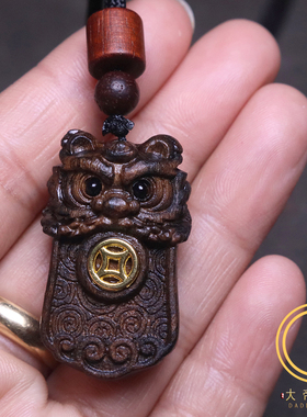 天然沉香木镶嵌古法金配件醒狮吊坠牌子项链脖挂散珠diy文玩配饰