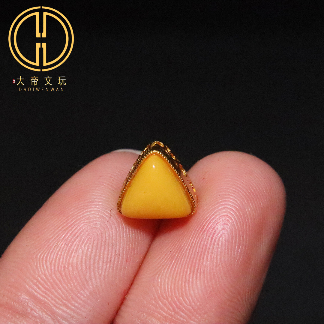 原创925银镀金镶嵌蜜蜡三角形隔珠背云项链手链挂件diy文玩配饰