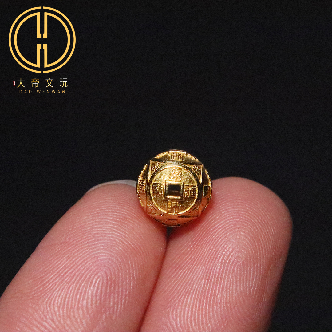 纯银925银镀金招财进宝圆珠隔珠散珠手工串珠手链编绳diy文玩配饰
