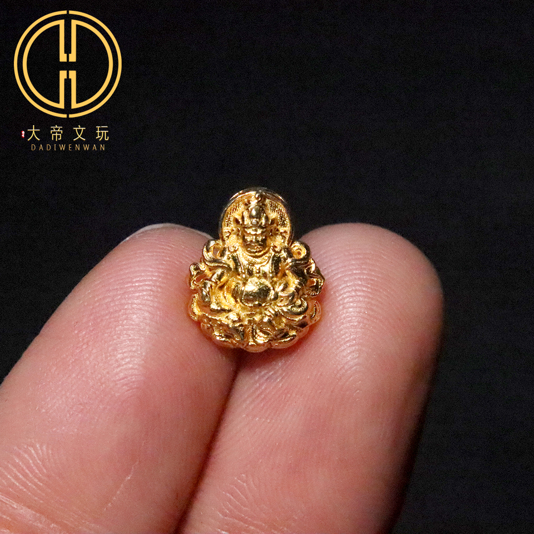 原创925纯银镀金黄财神隔珠背云绳束手链菩提手串编绳diy文玩配饰