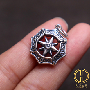 原创足银999法轮吊坠卡子侧挂藏式项链挂件菩提手串长串文玩配饰