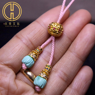 优化绿松蒙松古法金并蒂莲背云隔珠弟子珠菩提手串手链文玩配饰