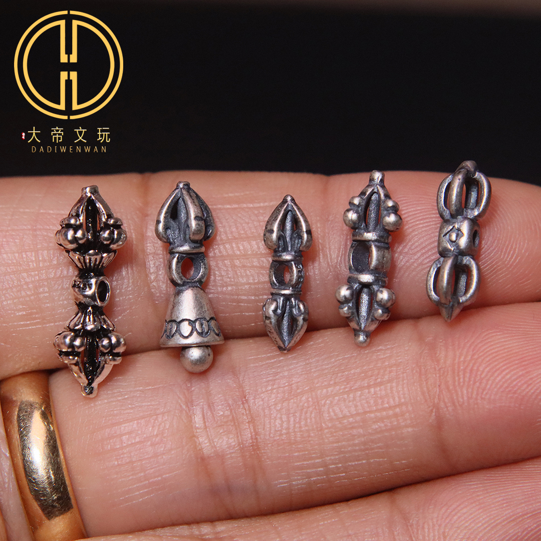 正品925纯银金刚杵背云卡子小号金刚星月菩提佛珠手藏式文玩配饰