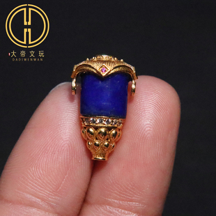 天然青金石镶嵌925纯银镀金三通佛头菩提手链手串diy文玩配饰