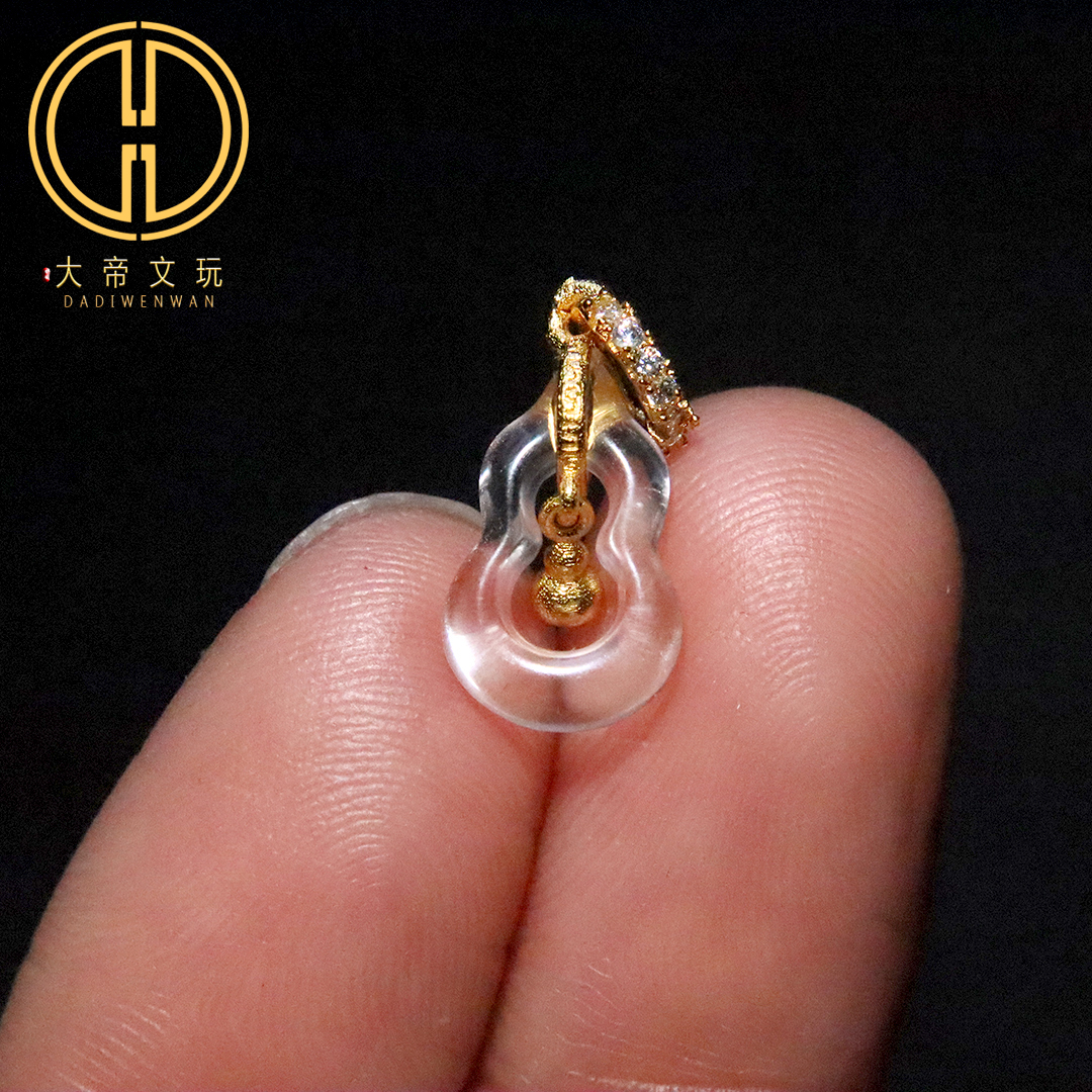 天然白水晶葫芦镶嵌s925银镀金吊坠提溜侧挂项链手链diy文玩配饰