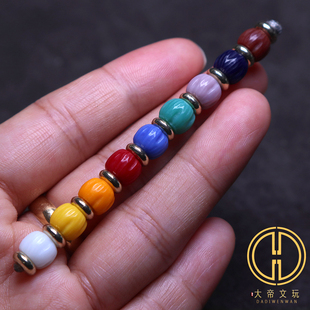 雪巴琉璃彩虹百香籽顶腰珠隔珠藏式老料器菩提手串长串文玩配饰