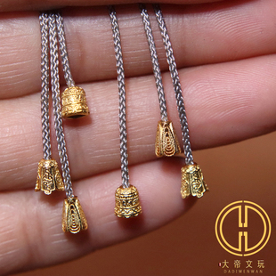 纯银925银镀金六字真言玉兰花弟子珠隔珠菩提手串编绳diy文玩配饰