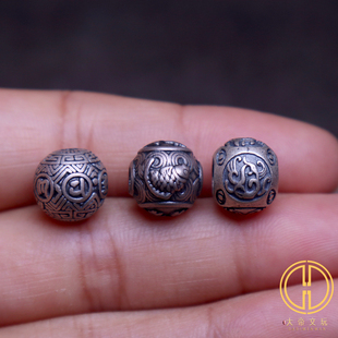 925纯银四象神兽年年有鱼六字真言顶腰珠隔珠菩提手串文玩配饰