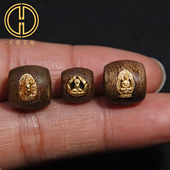 纯银s925天然沉香木镶嵌观音如来无相佛桶珠隔珠菩提手串文玩配饰