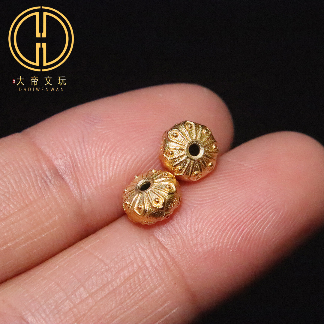 s925古法银镀金莲花隔片diy文玩佛珠手串手链隔珠垫片散珠配件
