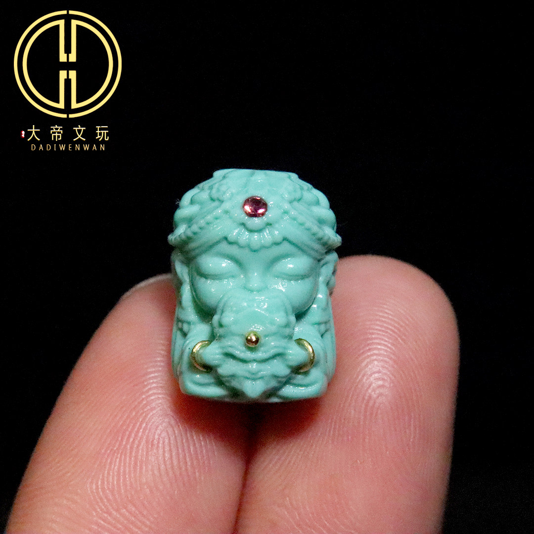 优化绿松蒙松精工扎基拉姆镶嵌背云吊坠挂件菩提手串diy文玩配饰