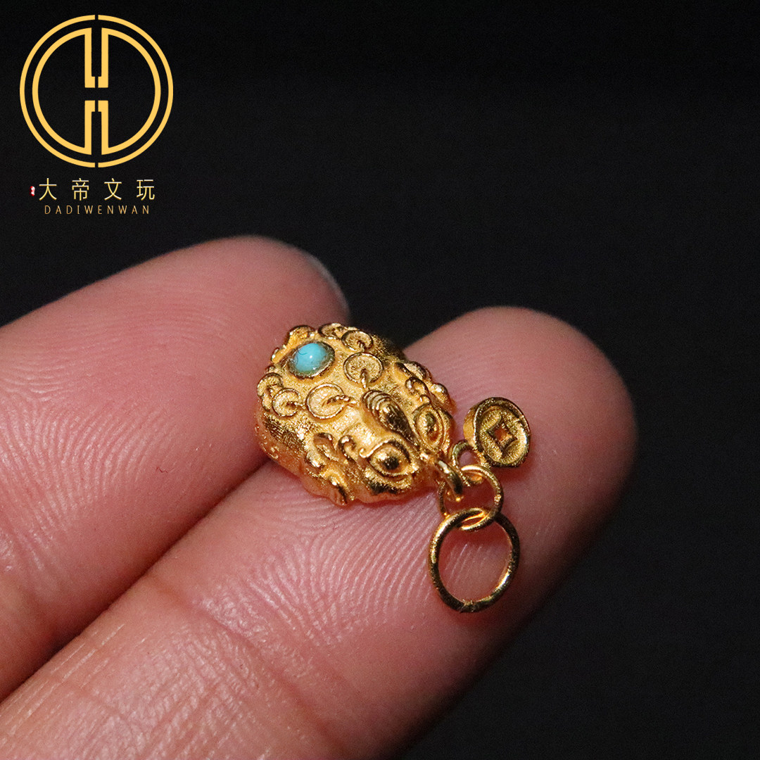 原创925纯银镀金金蟾貔貅吊坠挂件镶嵌绿松隔珠手链手串项链配饰