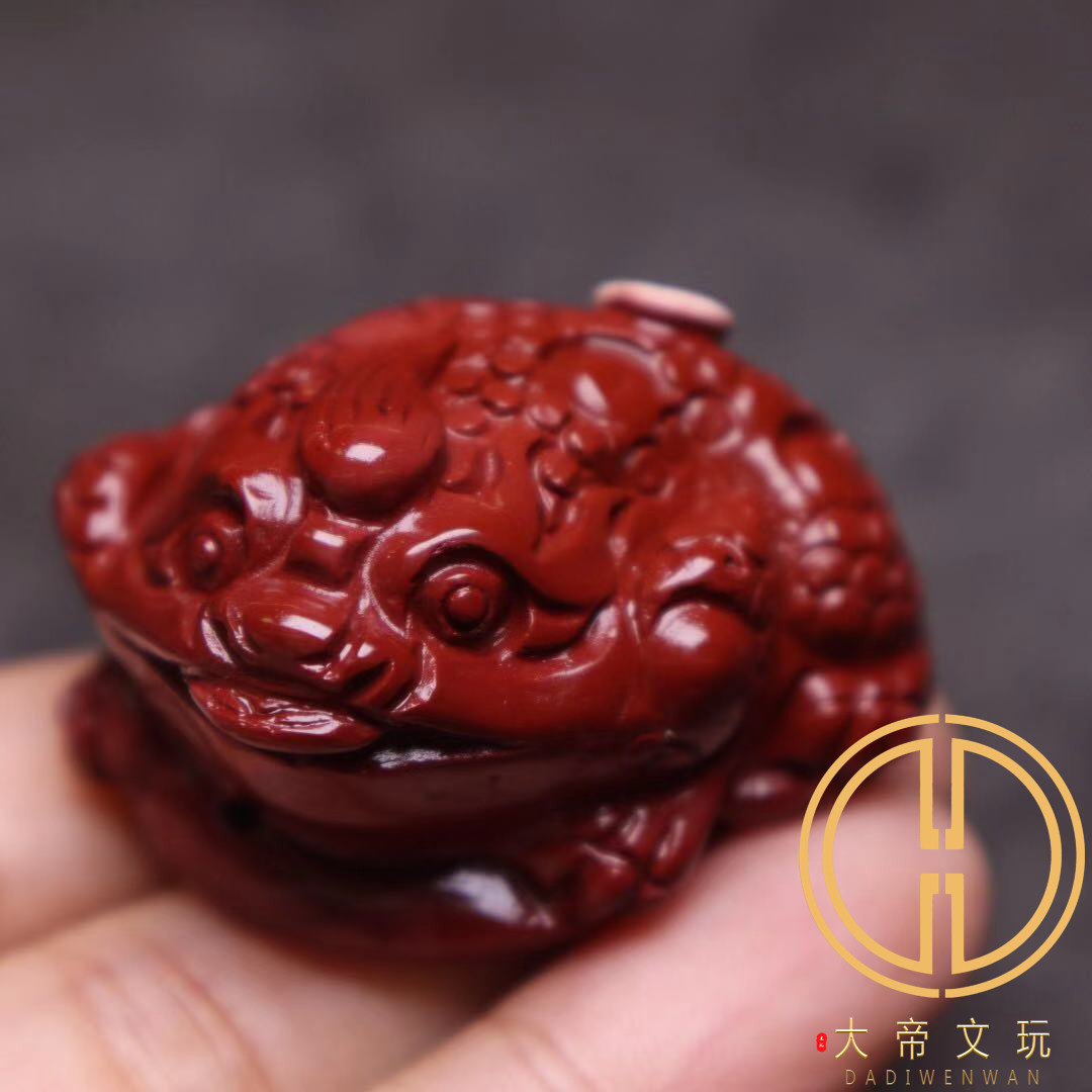 天然阿拉善玛瑙红色俏色雕刻招财金蟾吊坠把件挂件星月菩提长串手