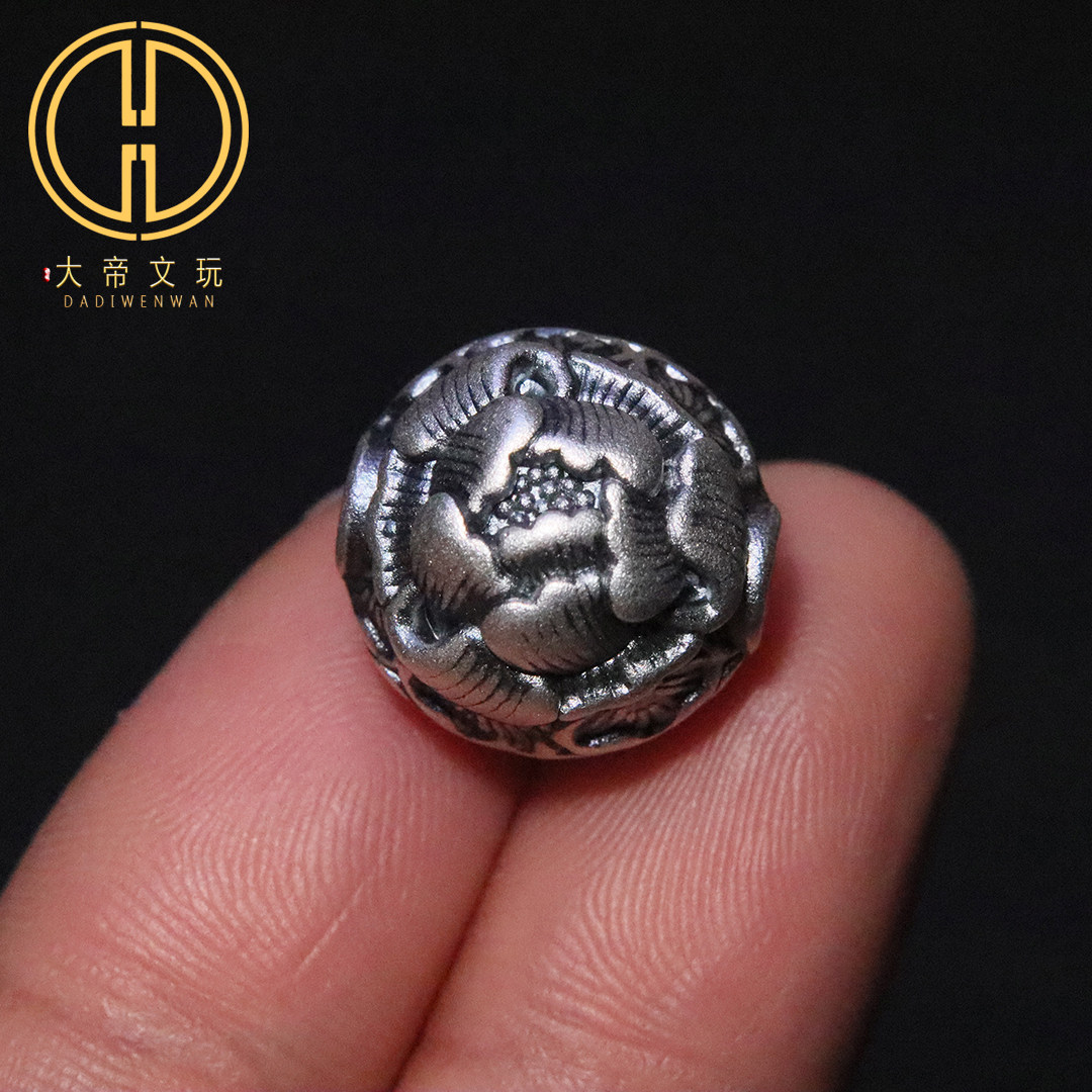 原创足银999纯银牡丹花圆珠隔珠散珠背云菩提手链手串diy文玩配饰