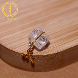 银镀金纯银925天然白水晶镶嵌并蒂莲桶珠隔珠菩提手串diy文玩配饰