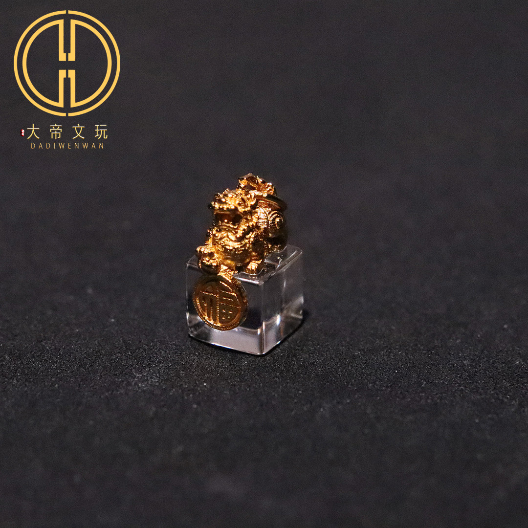 天然白水晶镶嵌s925银镀金貔貅印章吊坠提溜侧挂项链手链文玩配饰