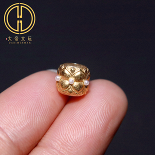 纯银925银镀金并蒂莲桶珠隔珠散珠手工串珠编绳diy文玩配饰配件