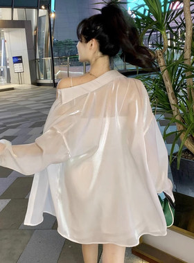 人鱼姬防晒开衫衬衫女长袖夏天珠光防晒衣韩版洋气外搭上衣薄外套