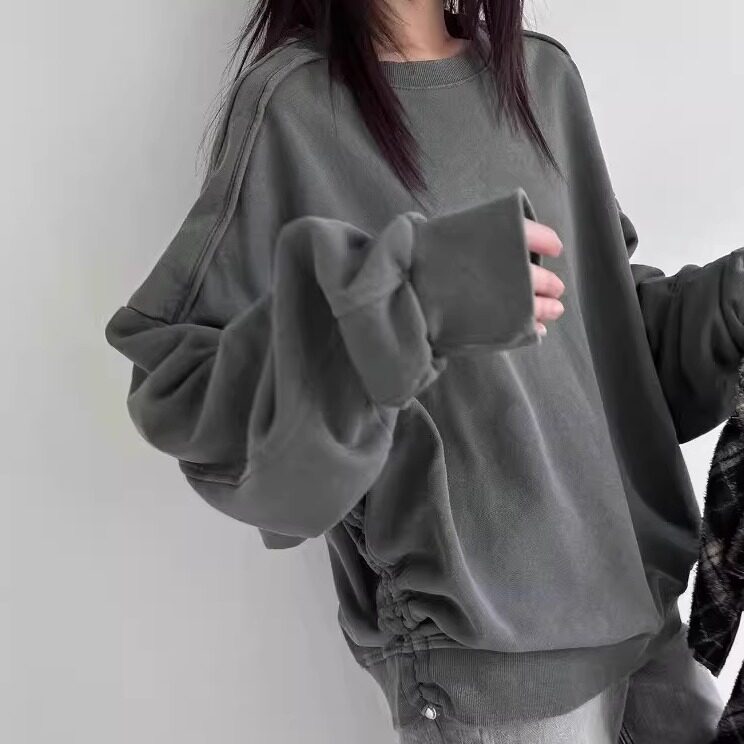 2026春季显瘦胖妹妹圈圈棉卫衣女不加绒套头慵懒风设计感通勤上衣