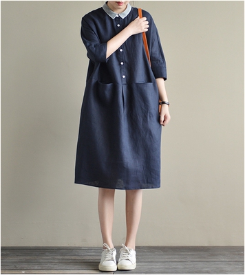 新款大码棉麻休闲亚麻连衣裙