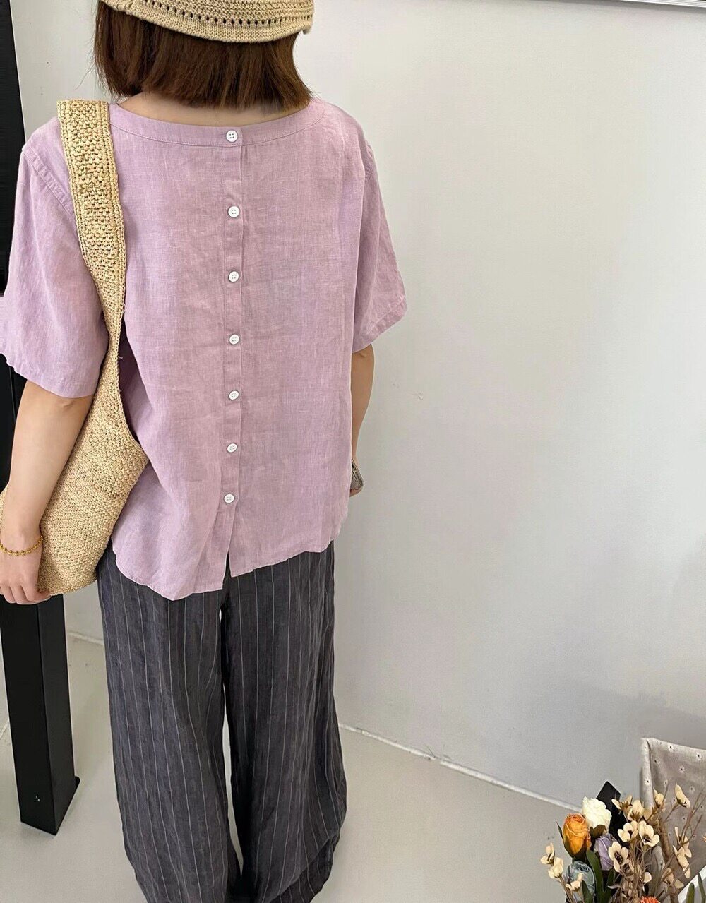 2026夏季短袖100%全亚麻文艺大码胖妹200斤气质亚麻宽松开扣小衫