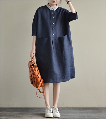 小个子OL知性领子拼接文艺裙子